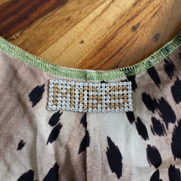 Maria Grazia Severi Animal Print Tank Top Rhinestone Embellished Made Italy - Picture 4 of 6